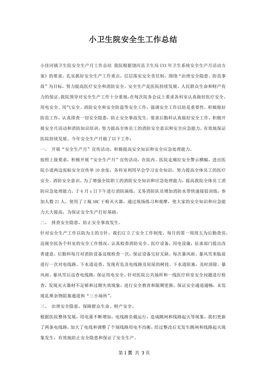 小卫生院安全生工作总结.docx_第1页