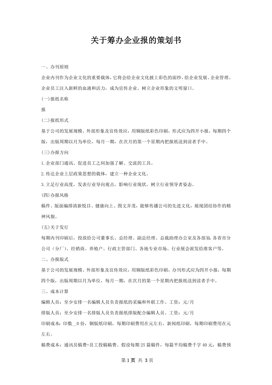 关于筹办企业报的策划书.docx_第1页