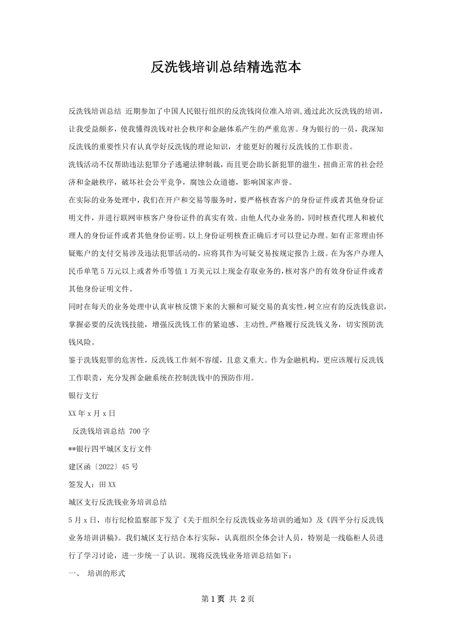 反洗钱培训总结精选范本.docx_第1页