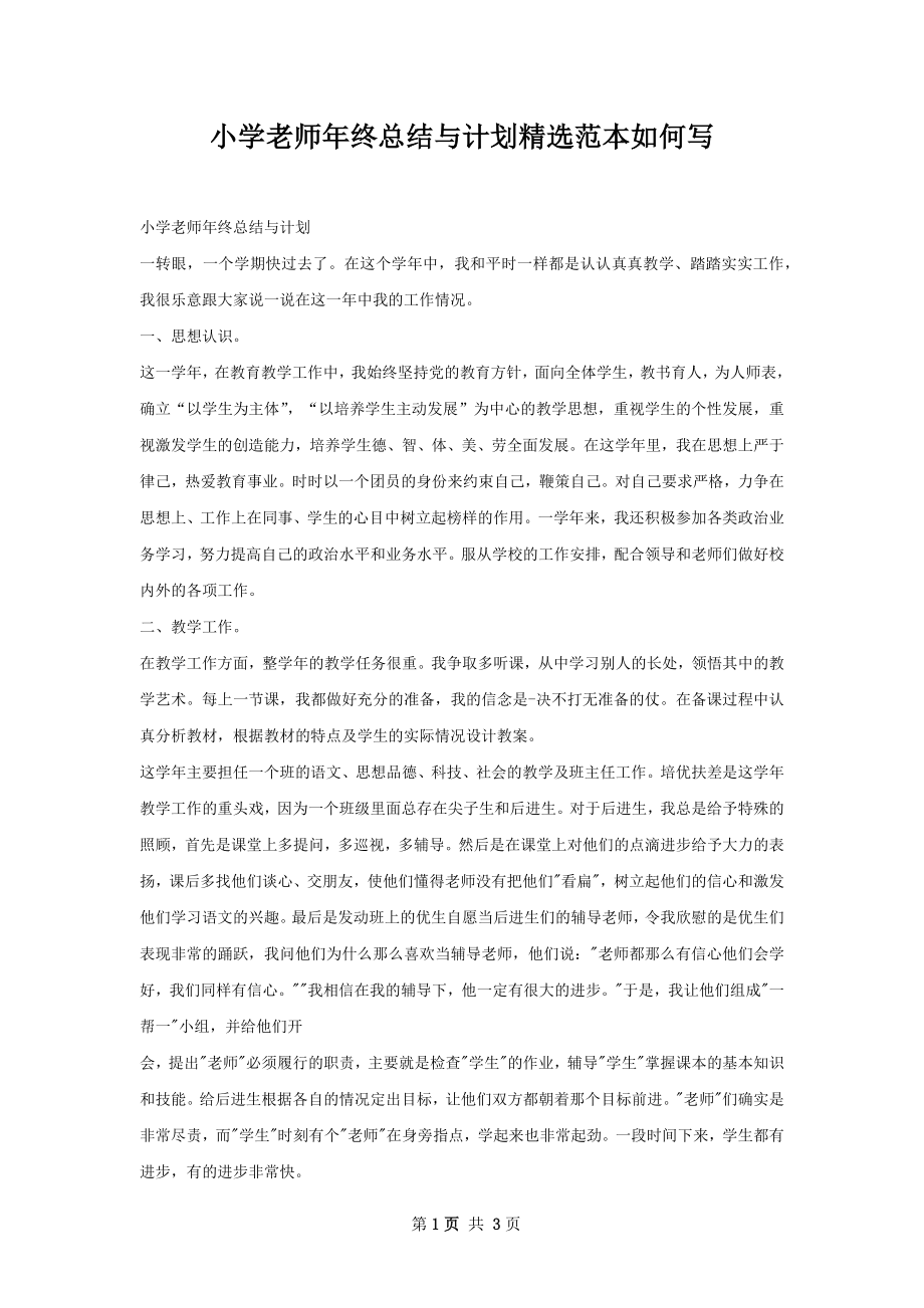 小学老师年终总结与计划精选范本如何写.docx_第1页