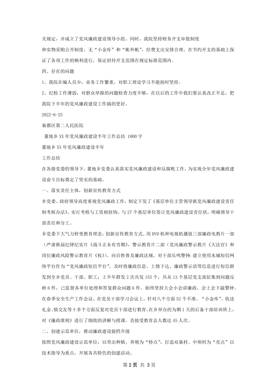 卫生院党风廉政建设半年工作总结.docx_第2页