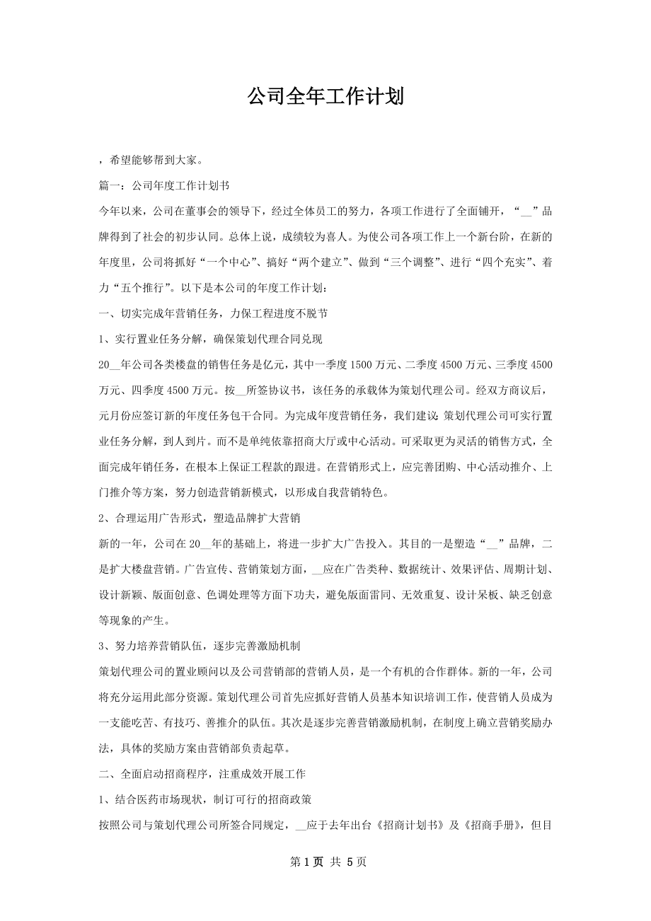 公司全年工作计划.docx_第1页