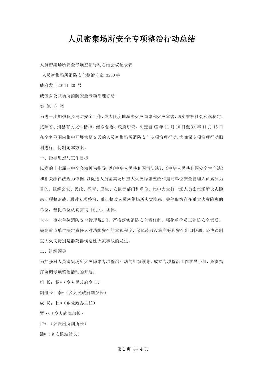 人员密集场所安全专项整治行动总结.docx_第1页