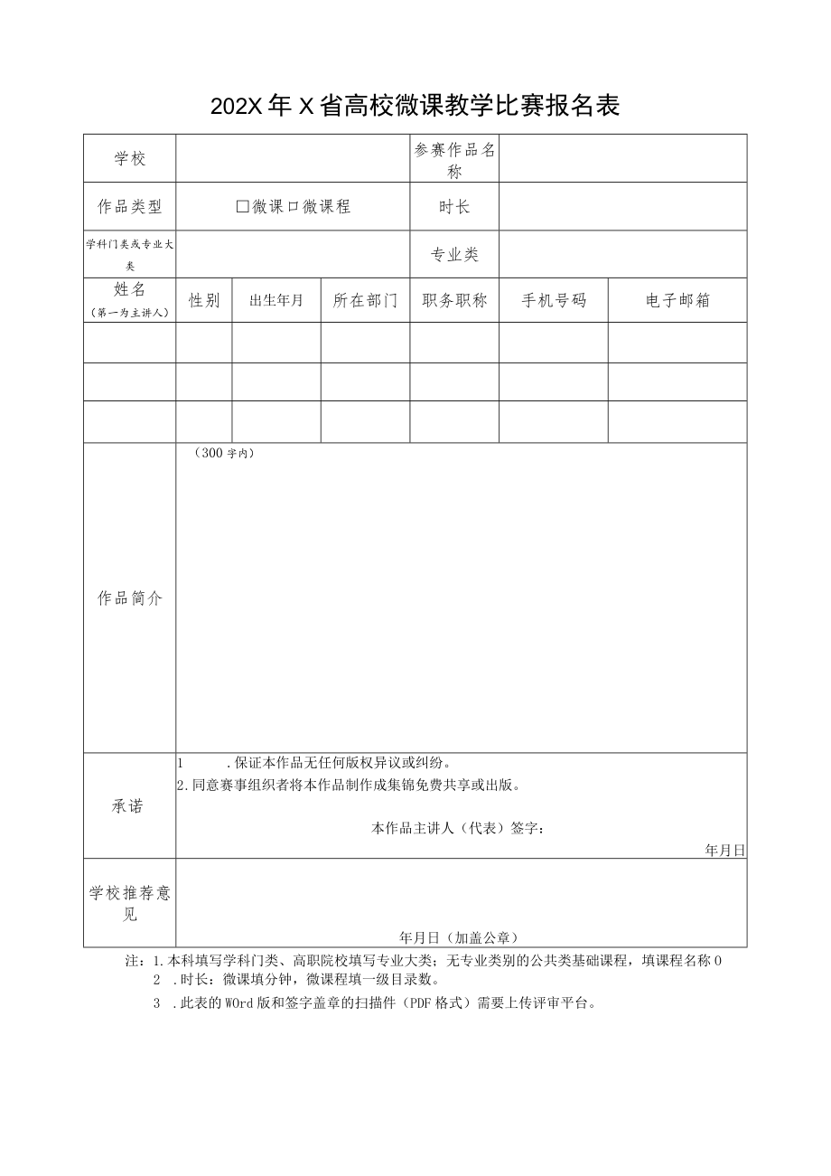 202X年X省高校微课教学比赛报名表.docx_第1页