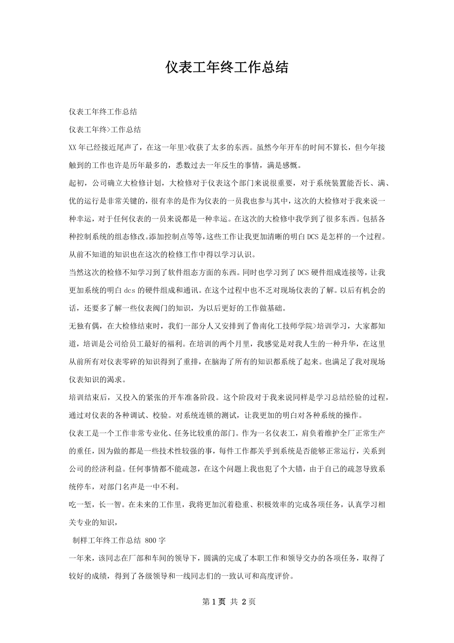 仪表工年终工作总结.docx_第1页