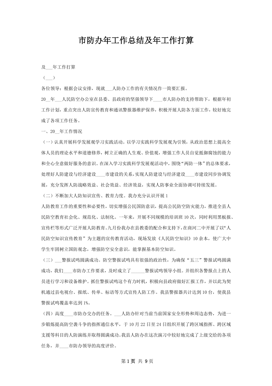 市防办年工作总结及年工作打算.docx_第1页