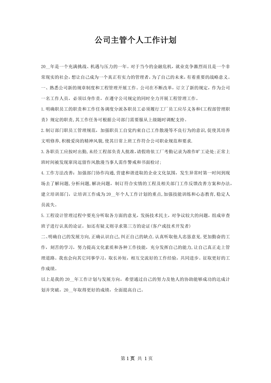 公司主管个人工作计划.docx_第1页