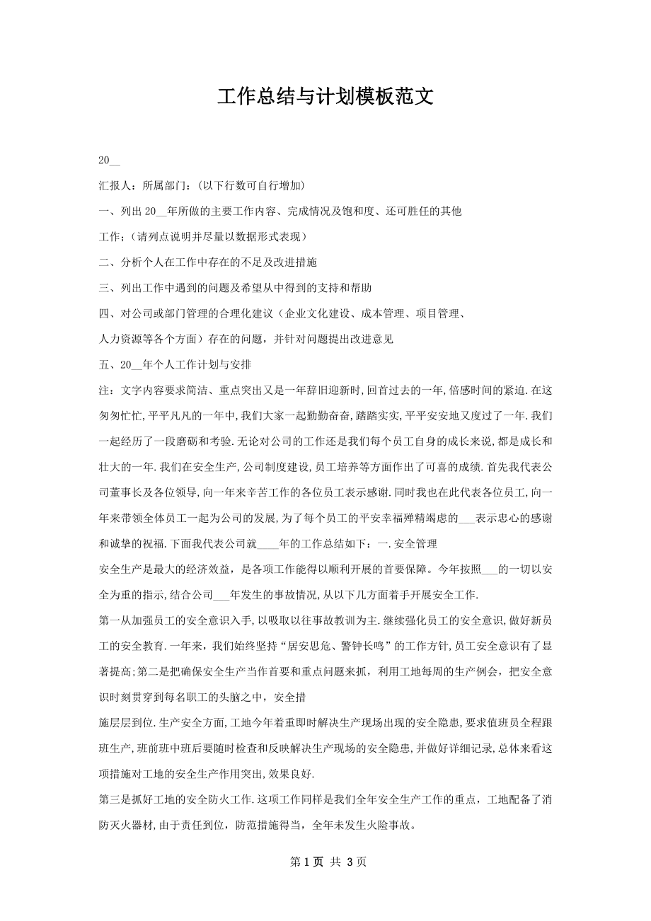 工作总结与计划模板范文.docx_第1页