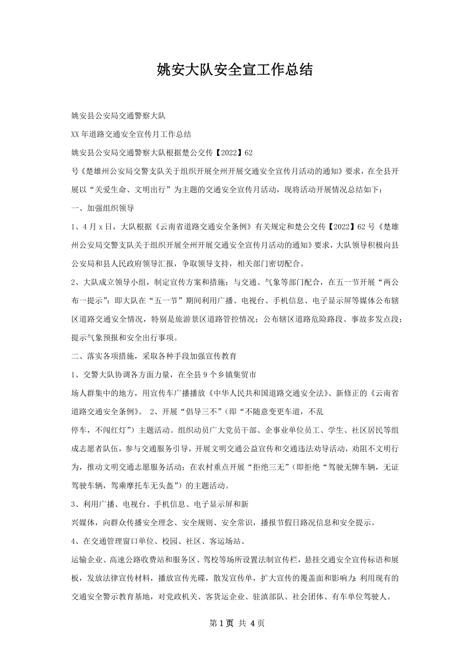 姚安大队安全宣工作总结.docx_第1页