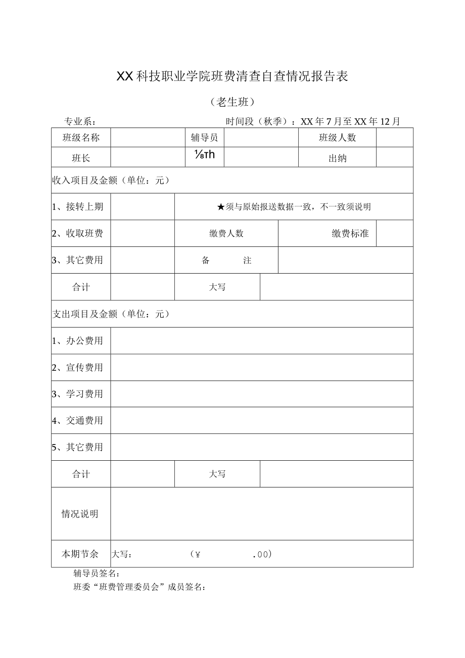 XX科技职业学院班费清查自查情况报告表.docx_第2页