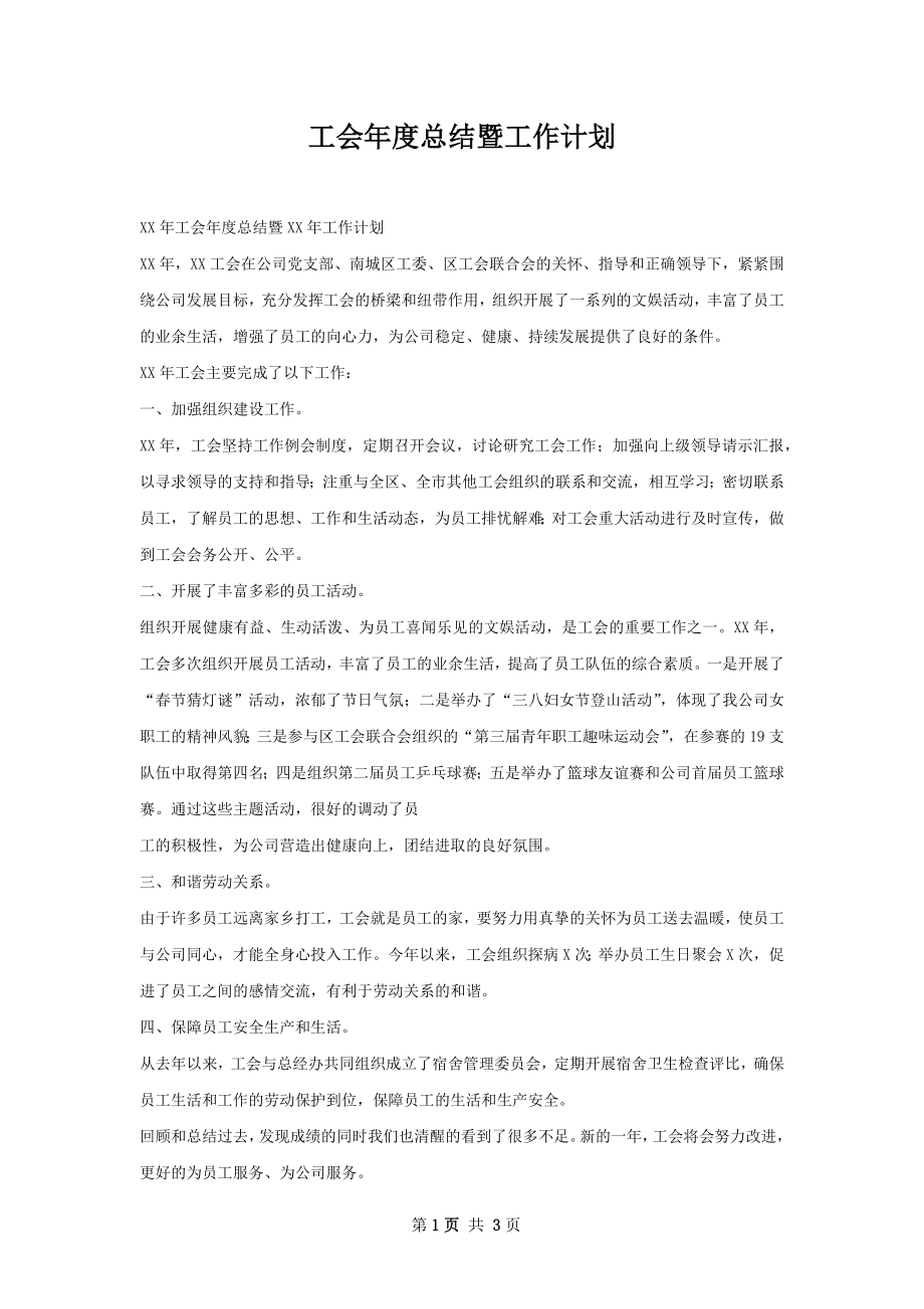 工会年度总结暨工作计划.docx_第1页