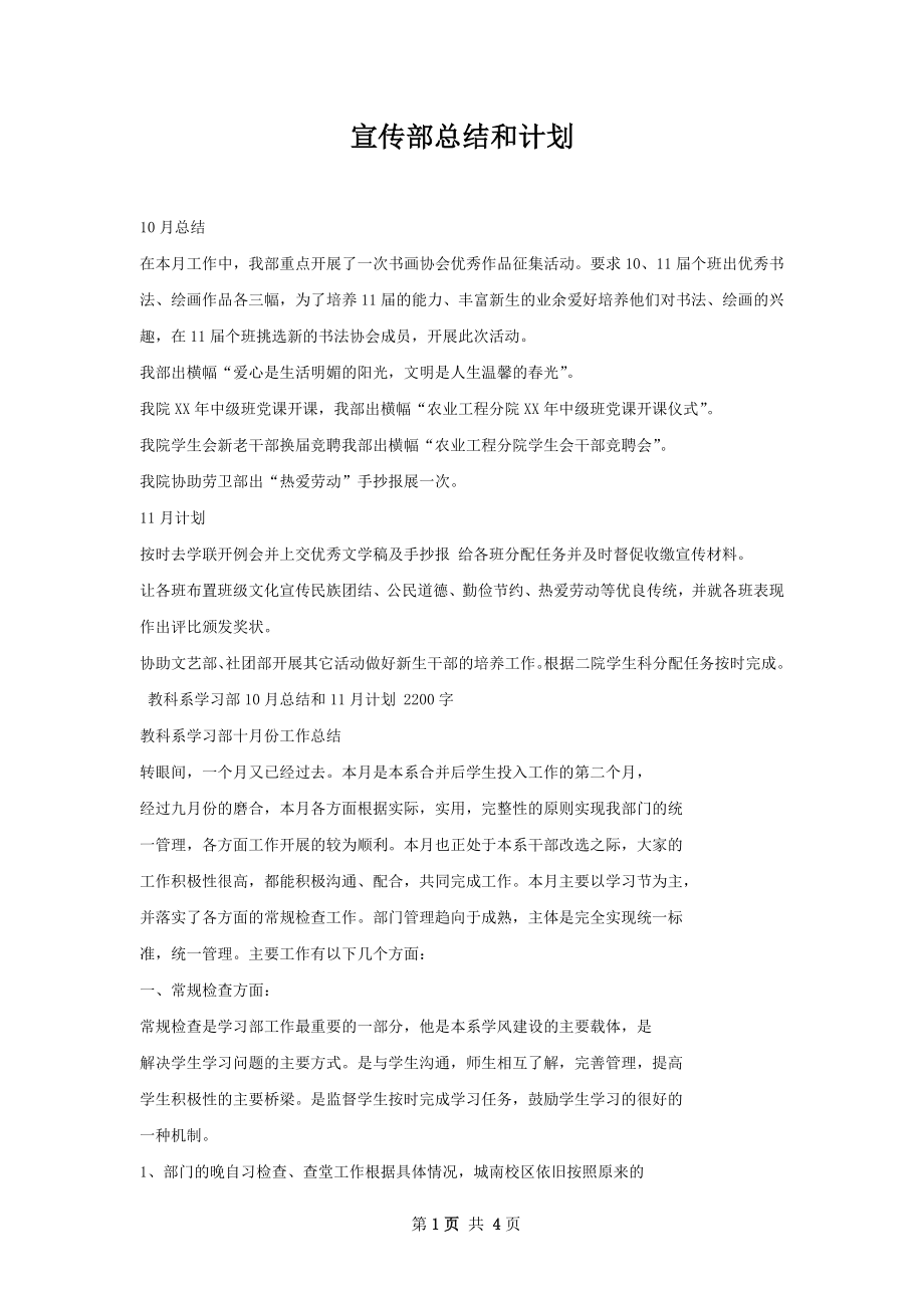 宣传部总结和计划.docx_第1页