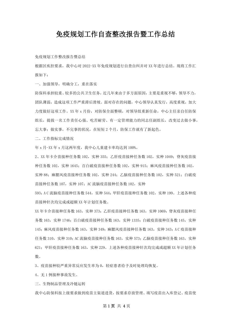 免疫规划工作自查整改报告暨工作总结.docx_第1页