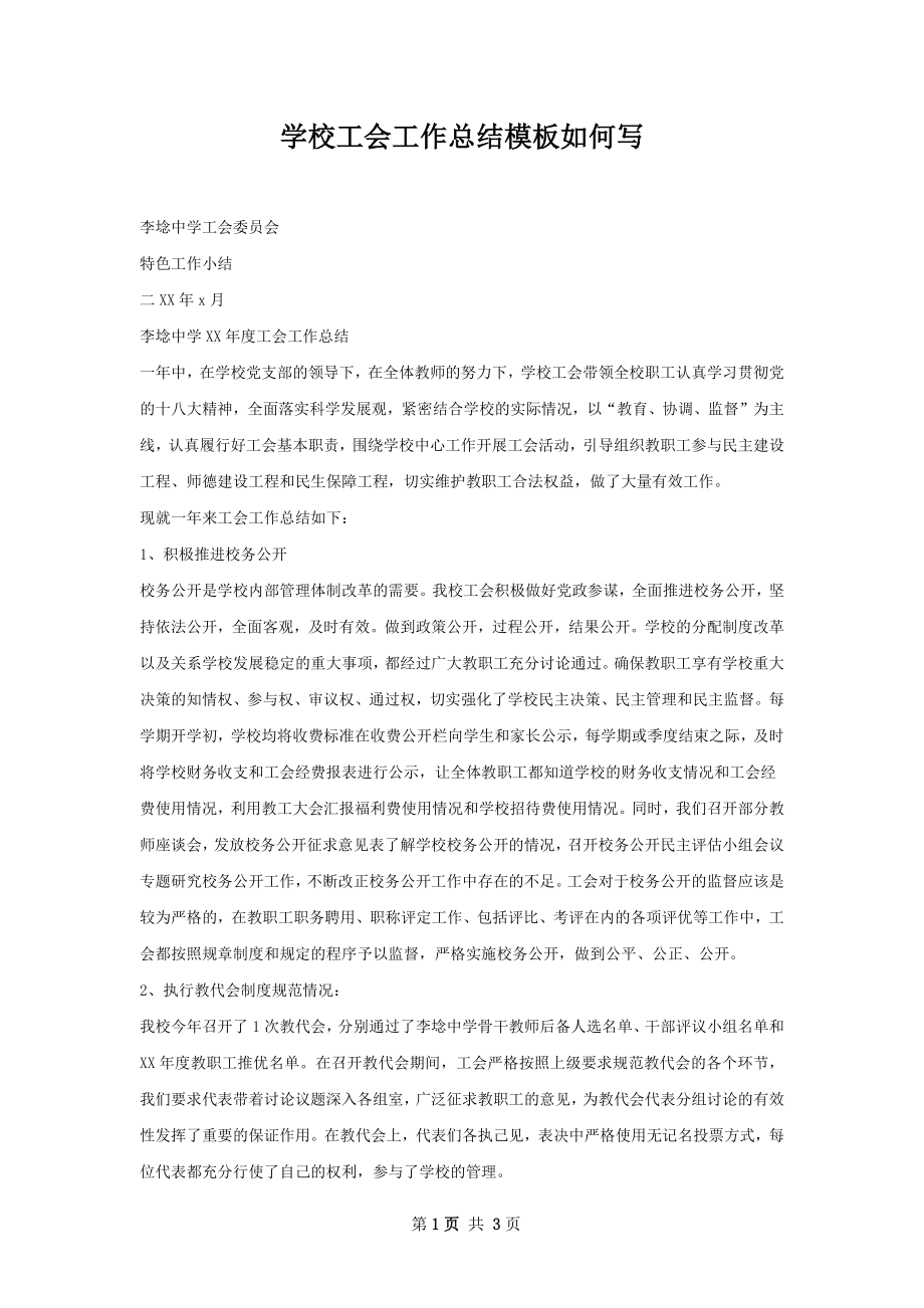 学校工会工作总结模板如何写.docx_第1页