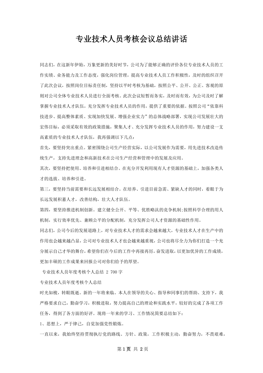 专业技术人员考核会议总结讲话.docx_第1页