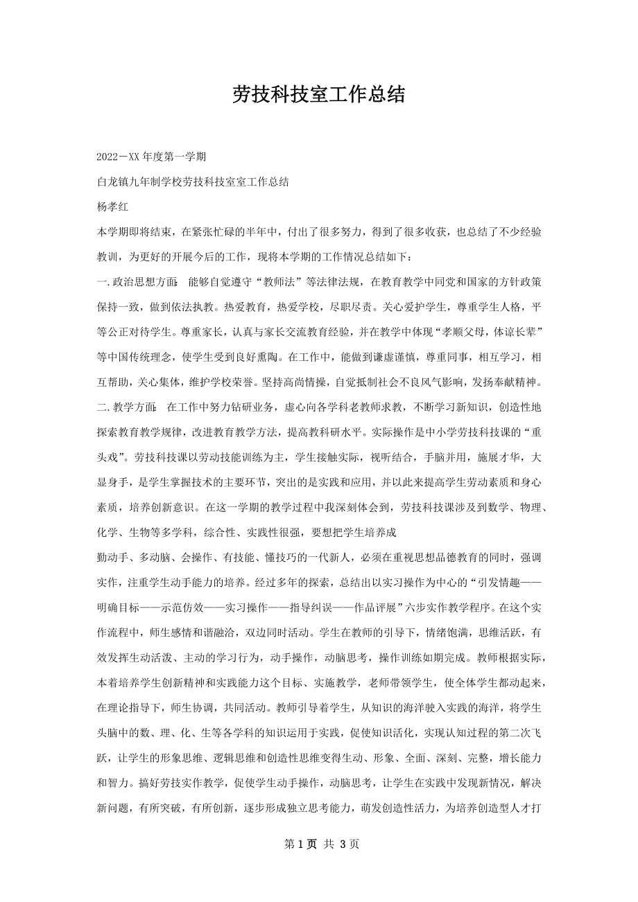 劳技科技室工作总结.docx_第1页