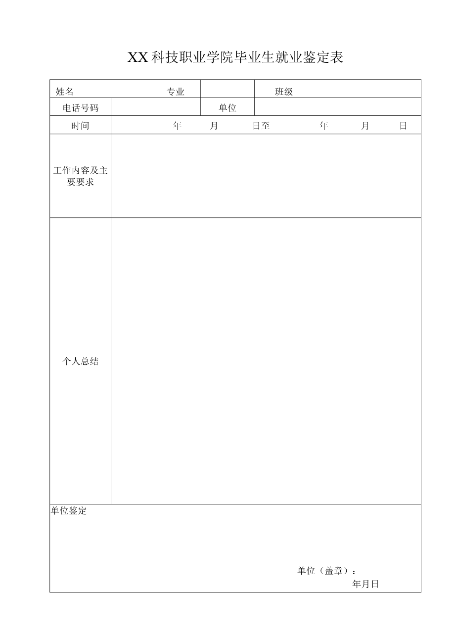 XX科技职业学院毕业生就业鉴定表.docx_第1页