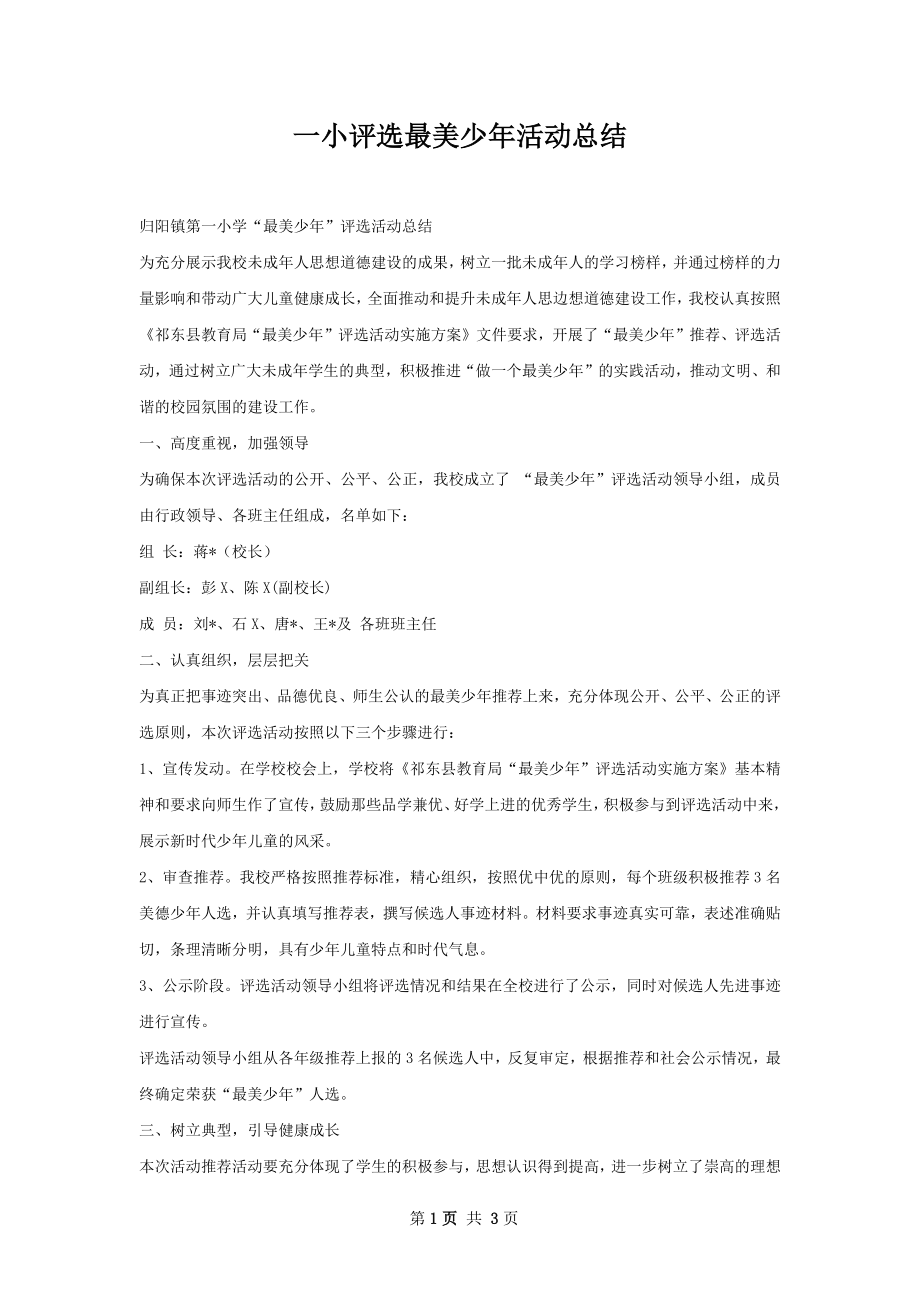 一小评选最美少年活动总结.docx_第1页