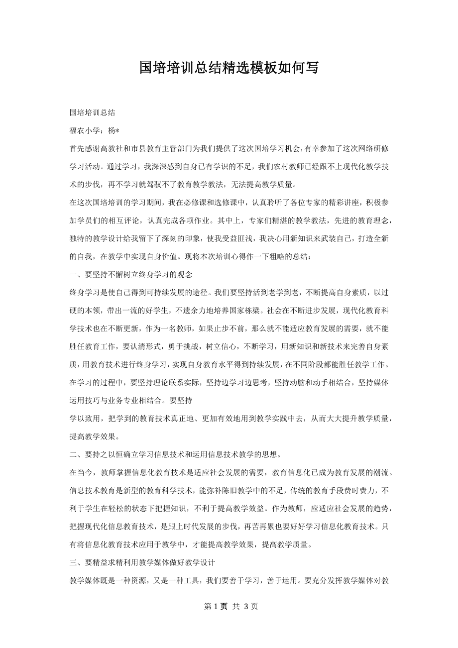 国培培训总结精选模板如何写.docx_第1页