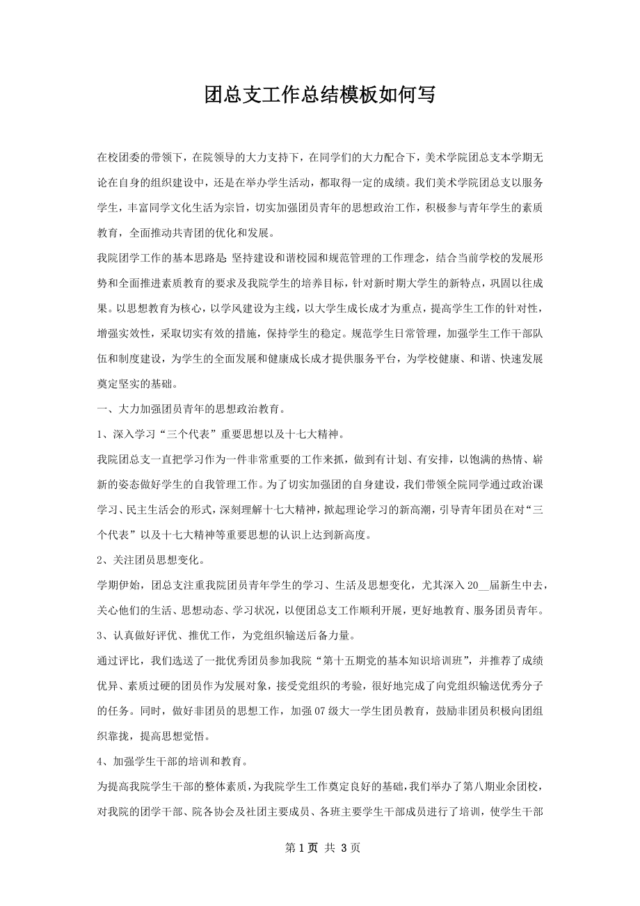 团总支工作总结模板如何写.docx_第1页