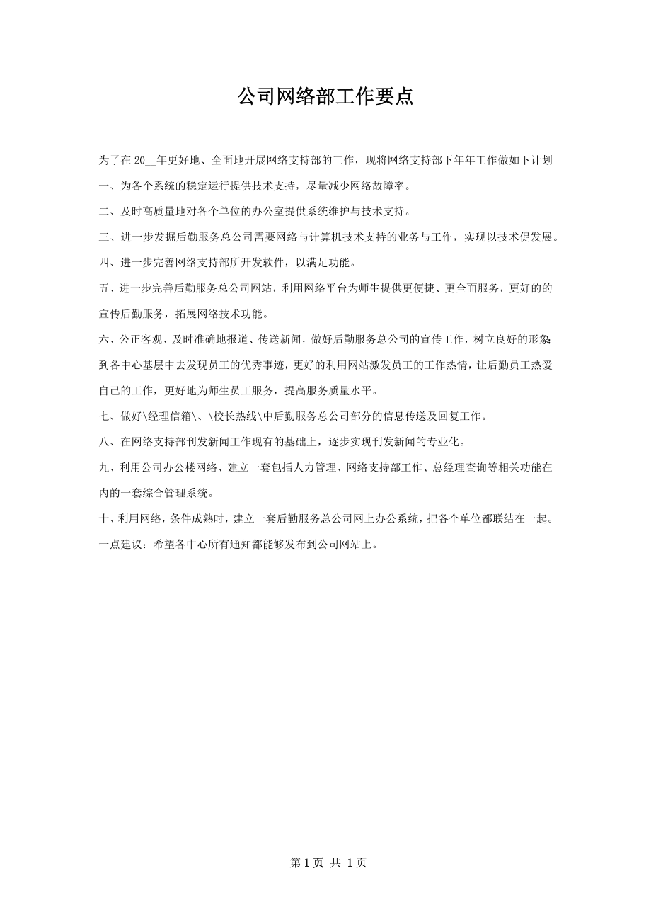 公司网络部工作要点.docx_第1页