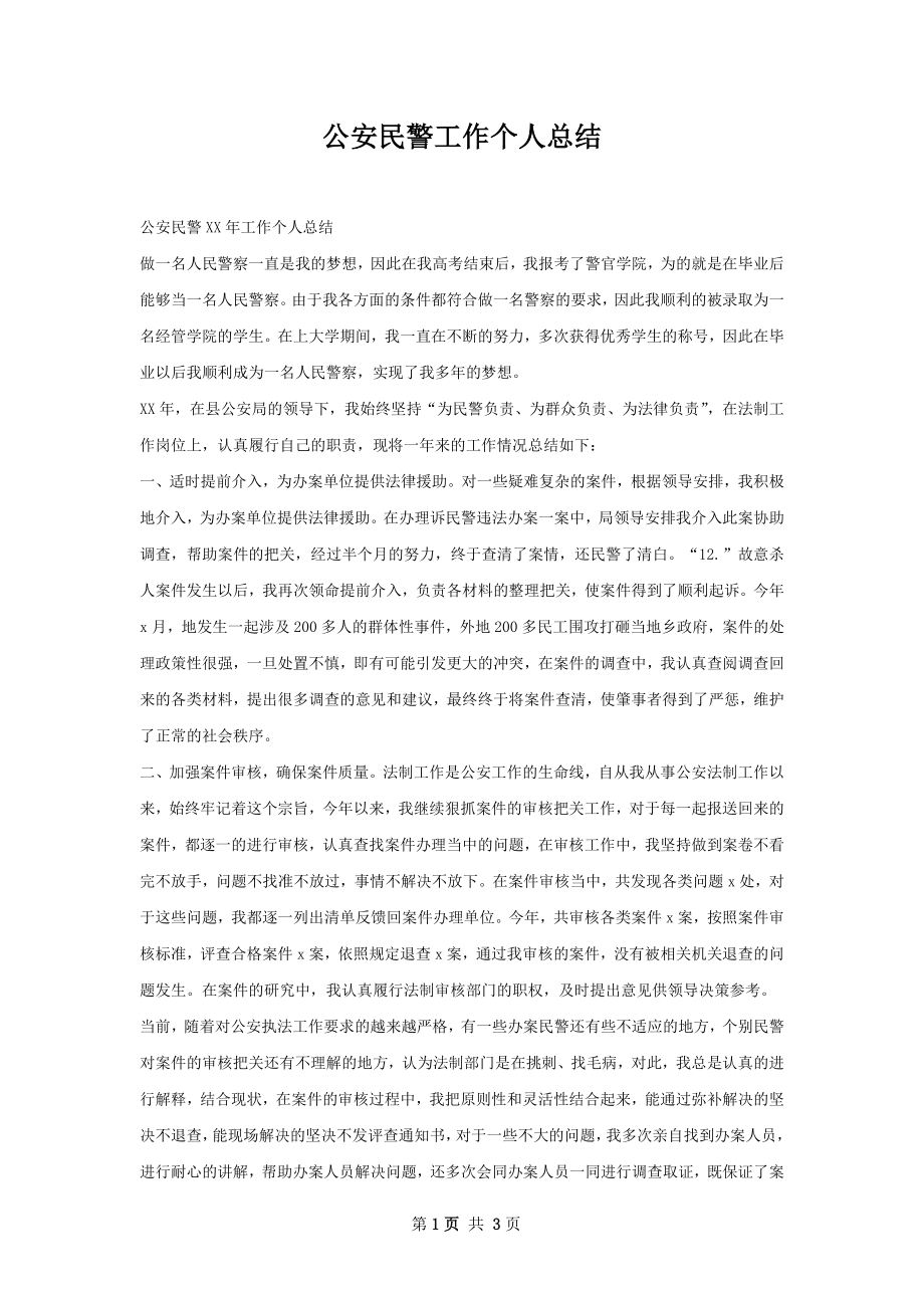 公安民警工作个人总结.docx_第1页