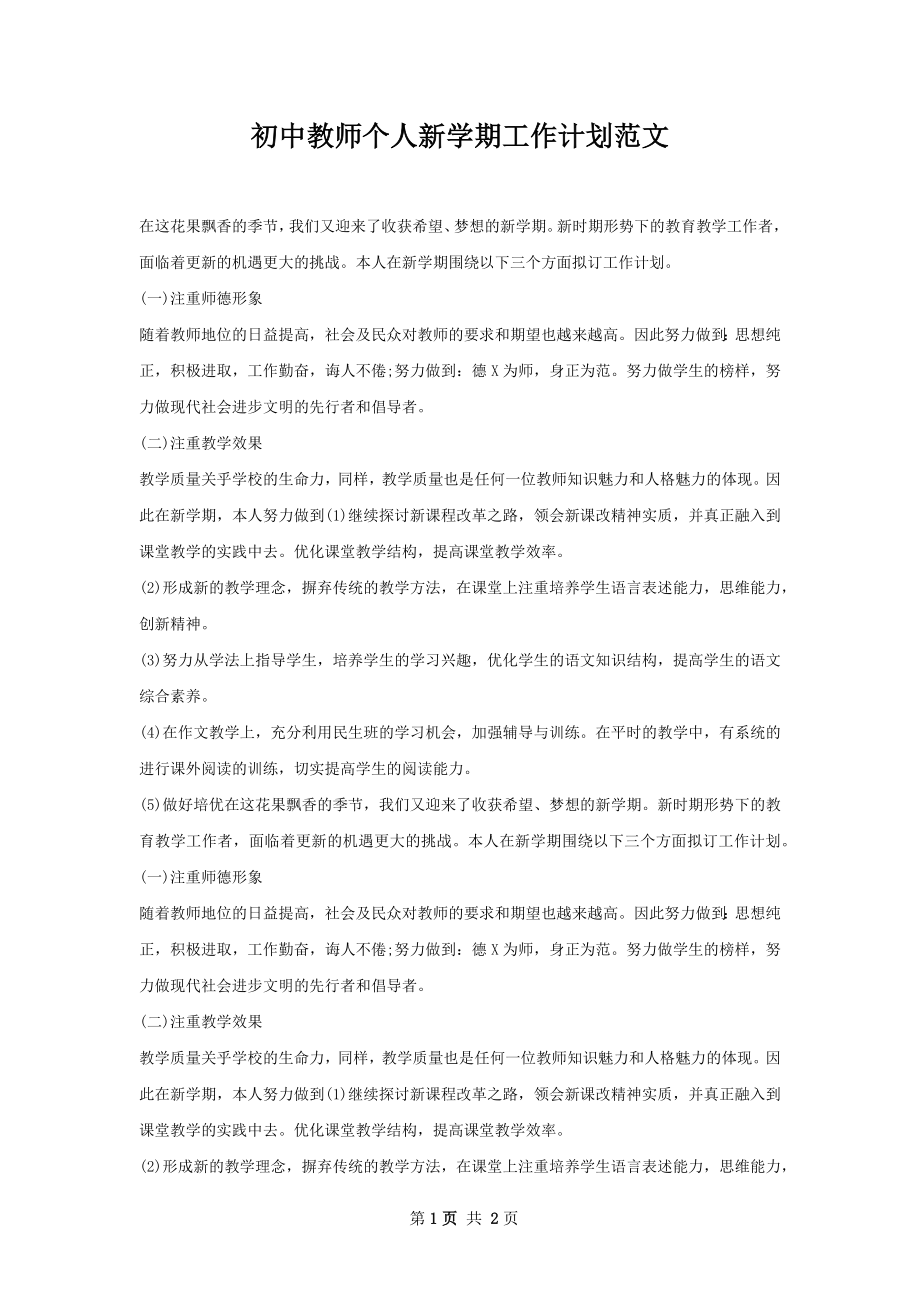 初中教师个人新学期工作计划范文.docx_第1页