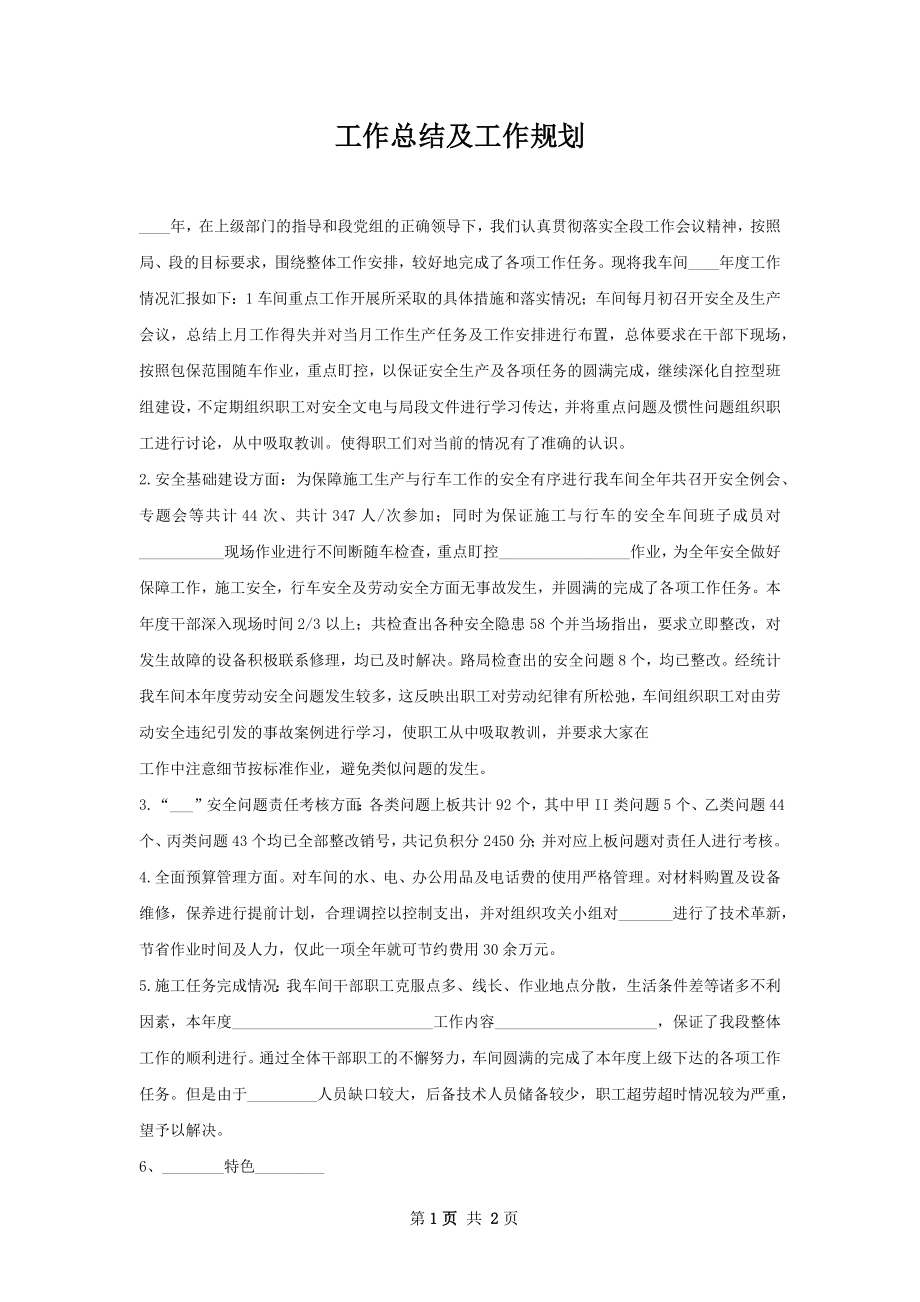 工作总结及工作规划.docx_第1页