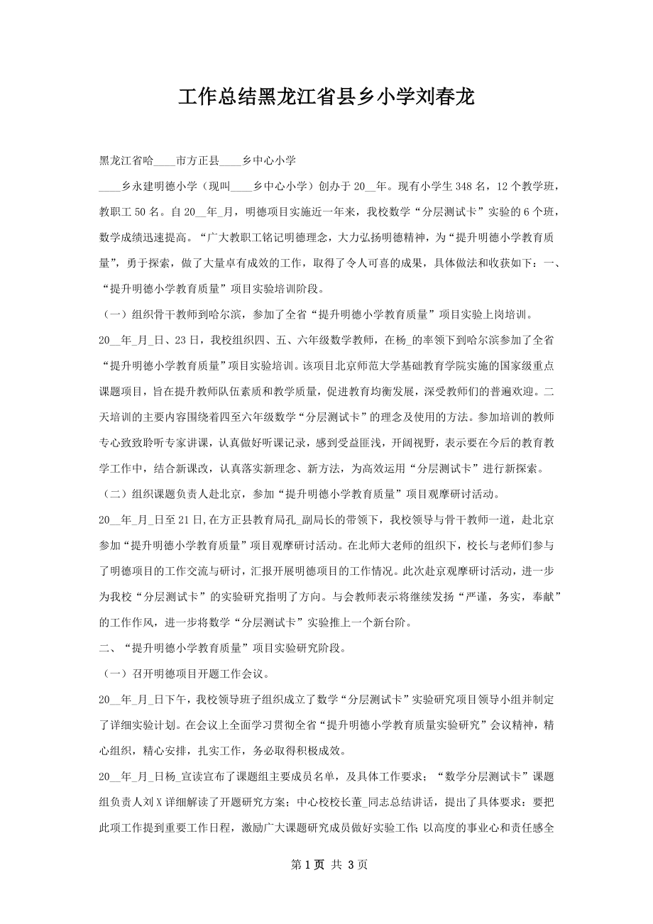 工作总结黑龙江省县乡小学刘春龙.docx_第1页