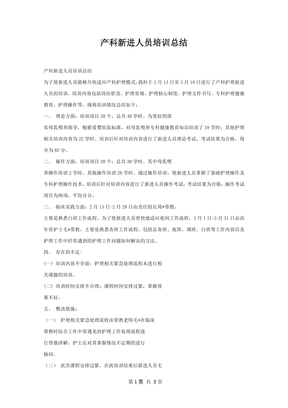 产科新进人员培训总结.docx_第1页