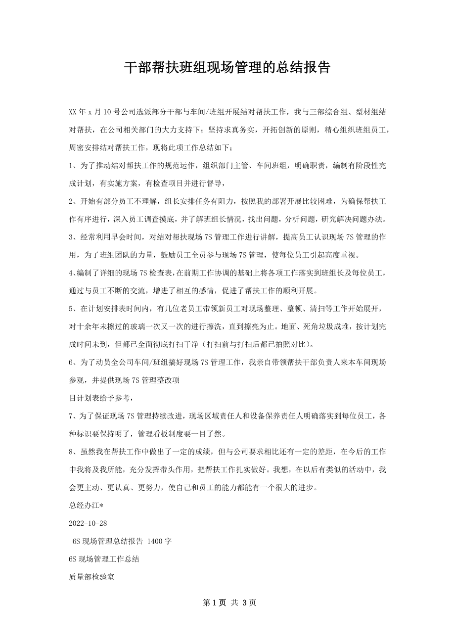 干部帮扶班组现场管理的总结报告.docx_第1页