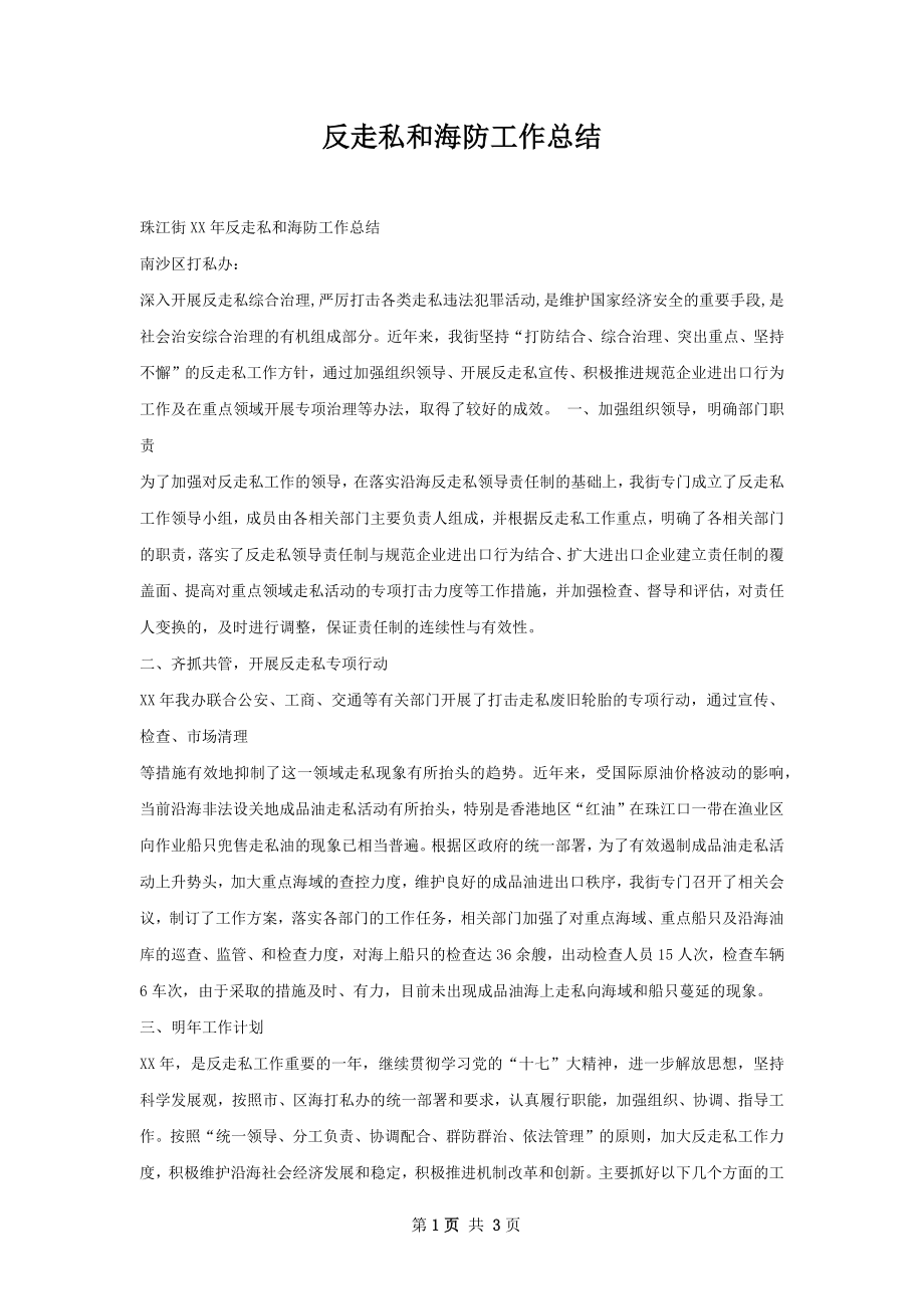 反走私和海防工作总结.docx_第1页