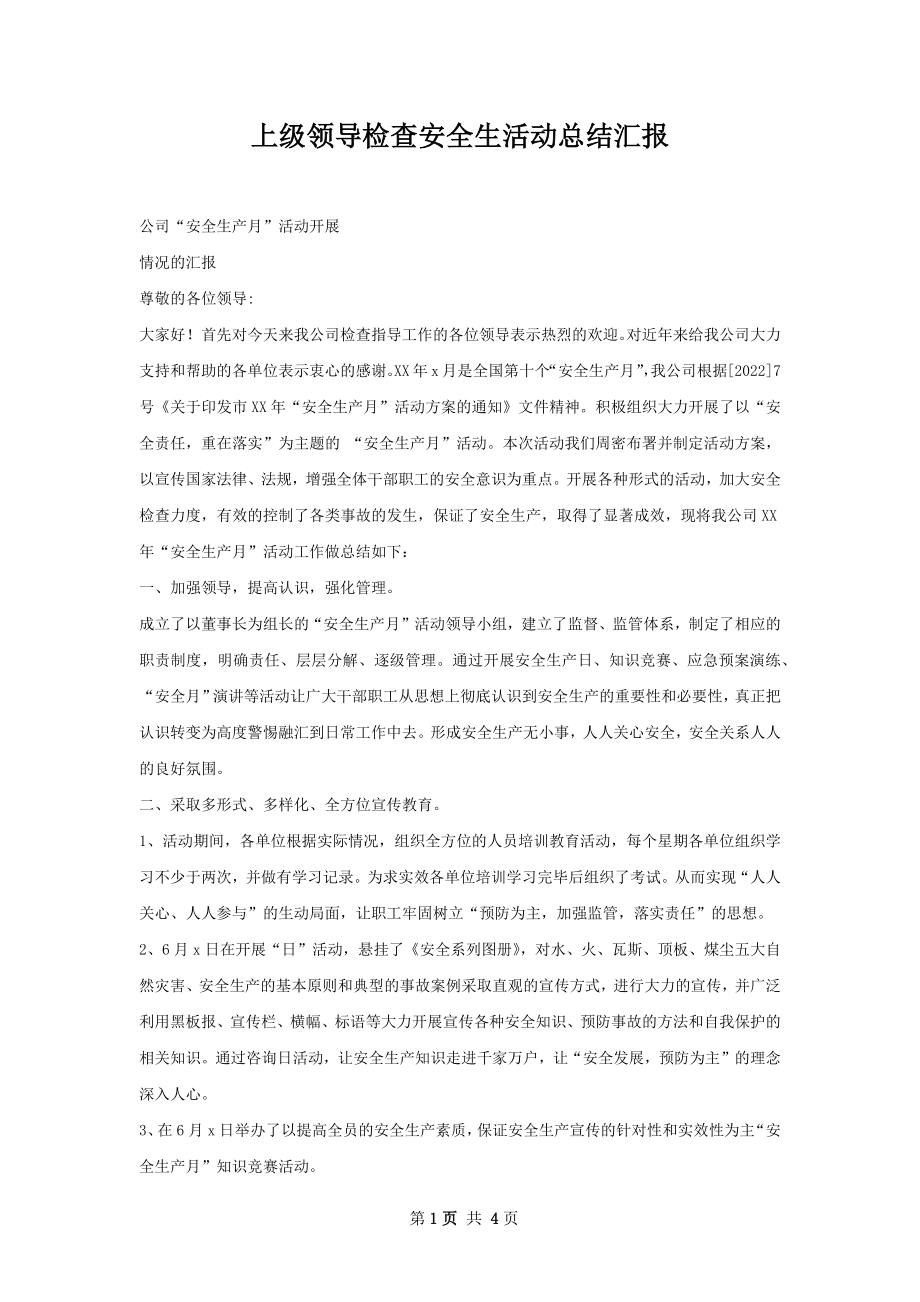 上级领导检查安全生活动总结汇报.docx_第1页