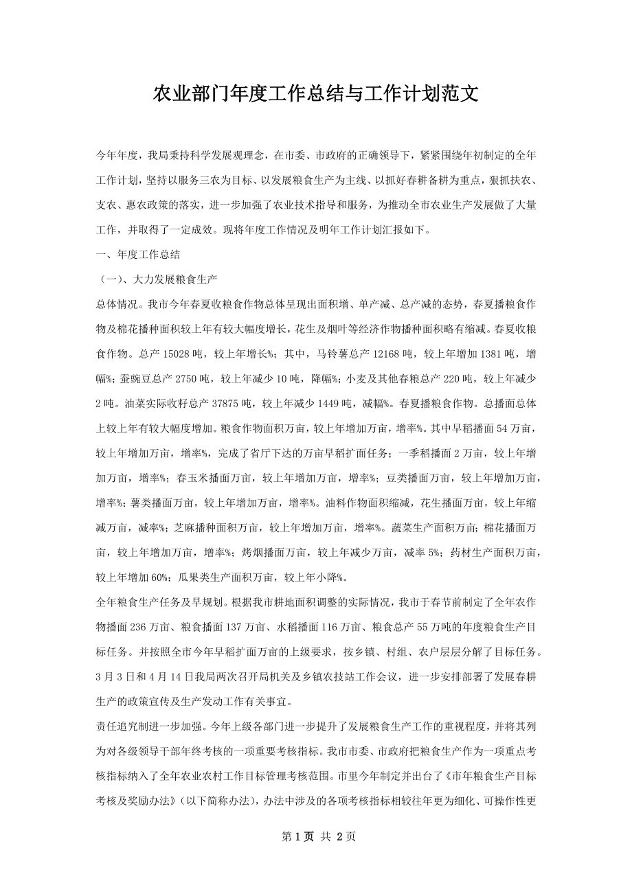 农业部门年度工作总结与工作计划范文.docx_第1页