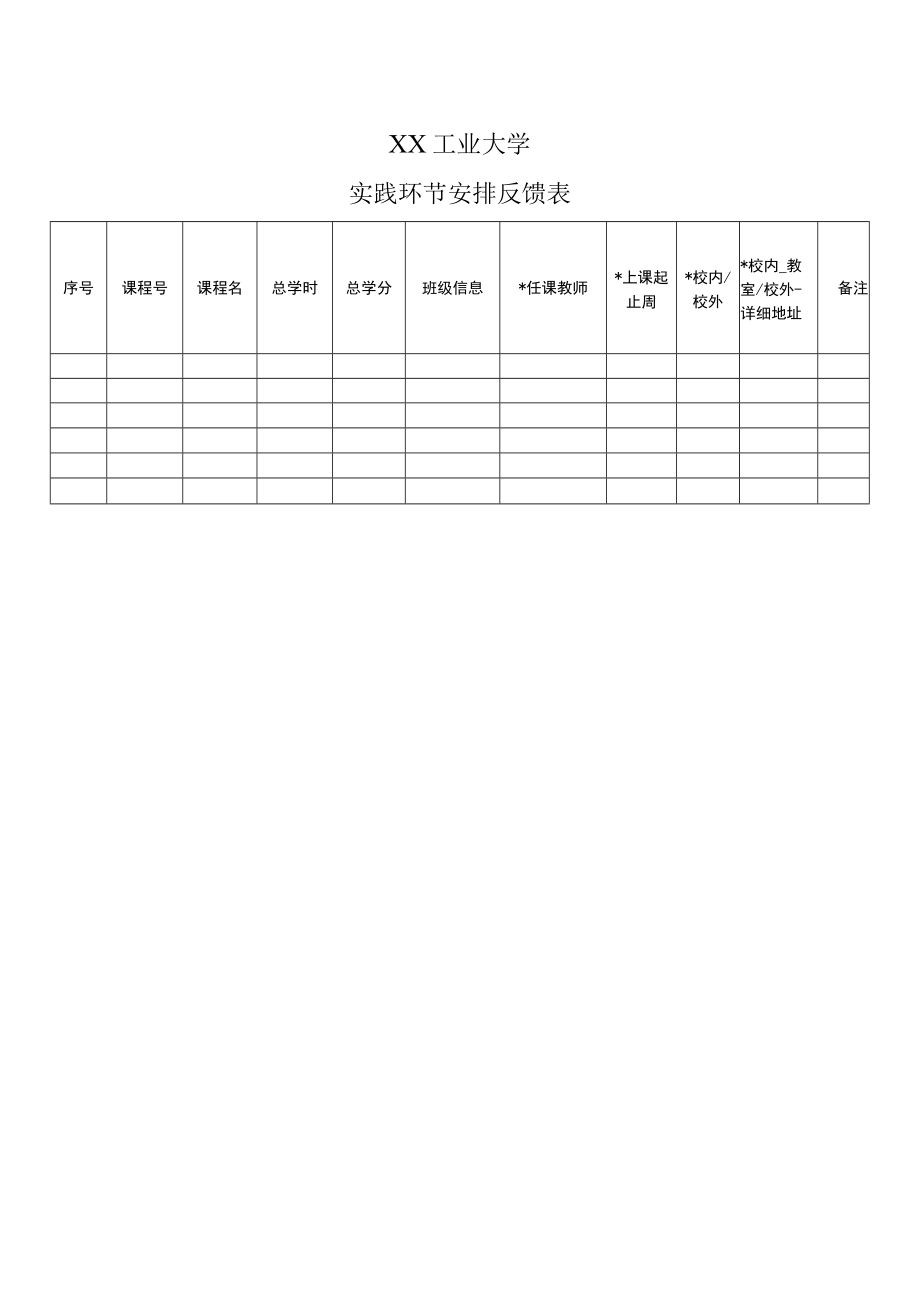 XX工业大学实践环节安排反馈表.docx_第1页