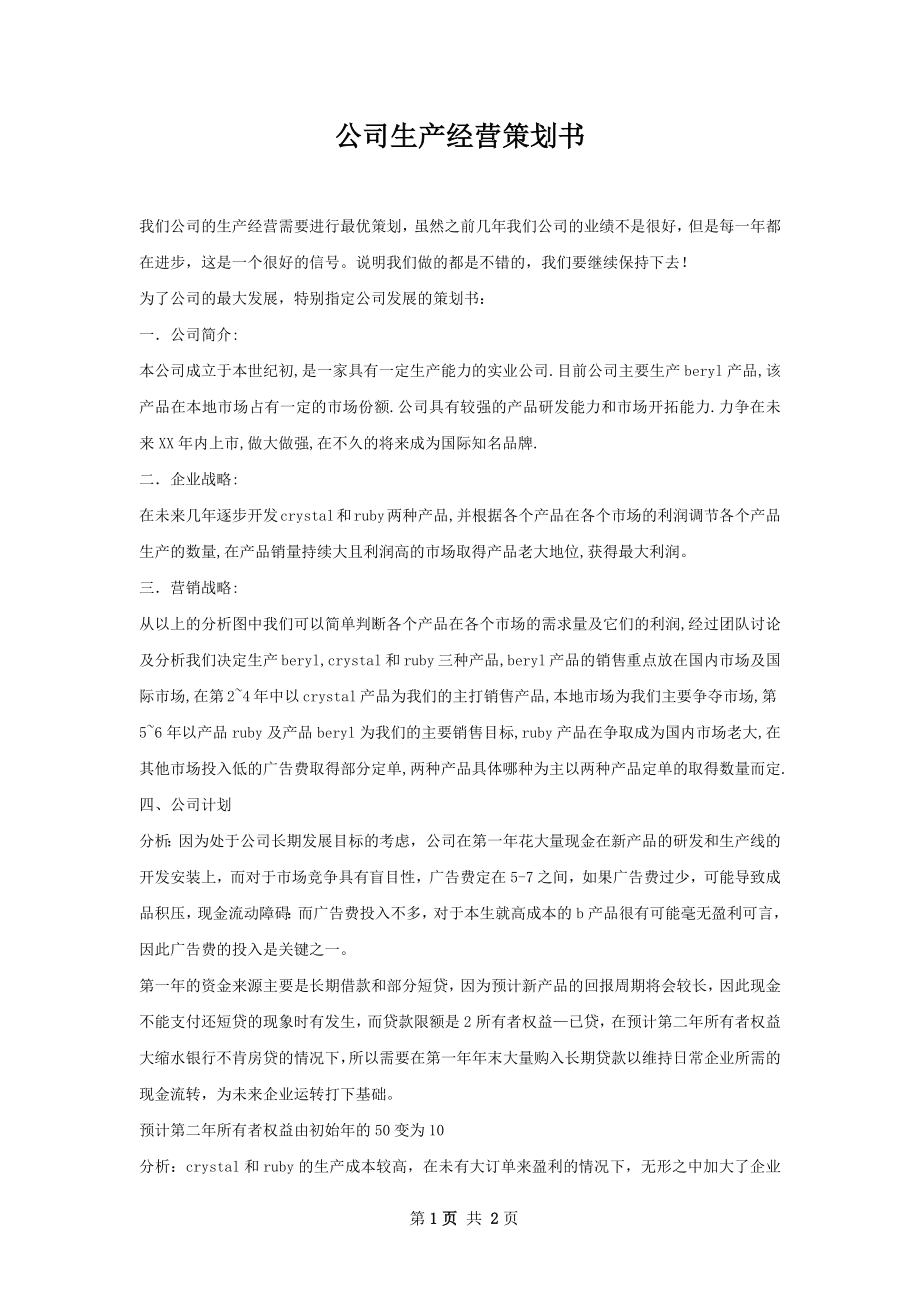 公司生产经营策划书.docx_第1页