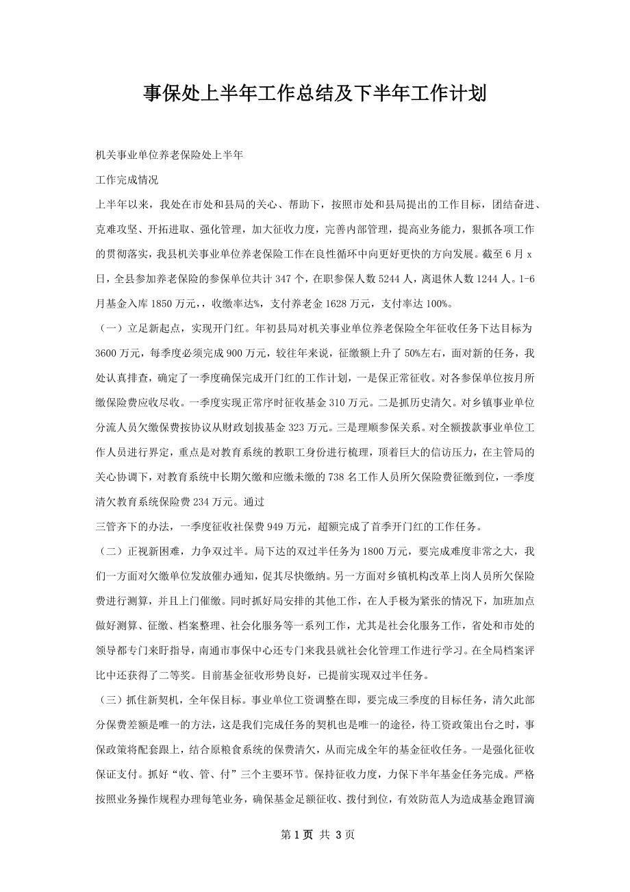 事保处上半年工作总结及下半年工作计划.docx_第1页