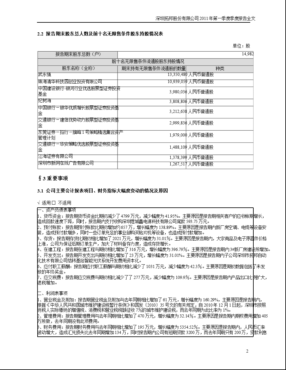 拓邦股份：第一季度报告全文.ppt_第2页