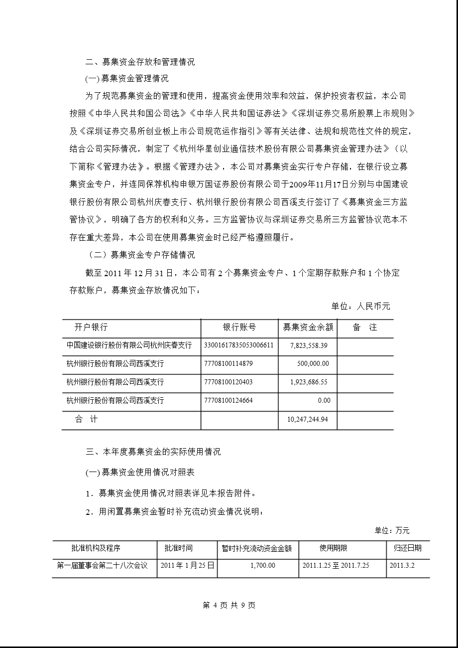 华星创业：关于募集资金存放与使用情况的专项报告.ppt_第2页