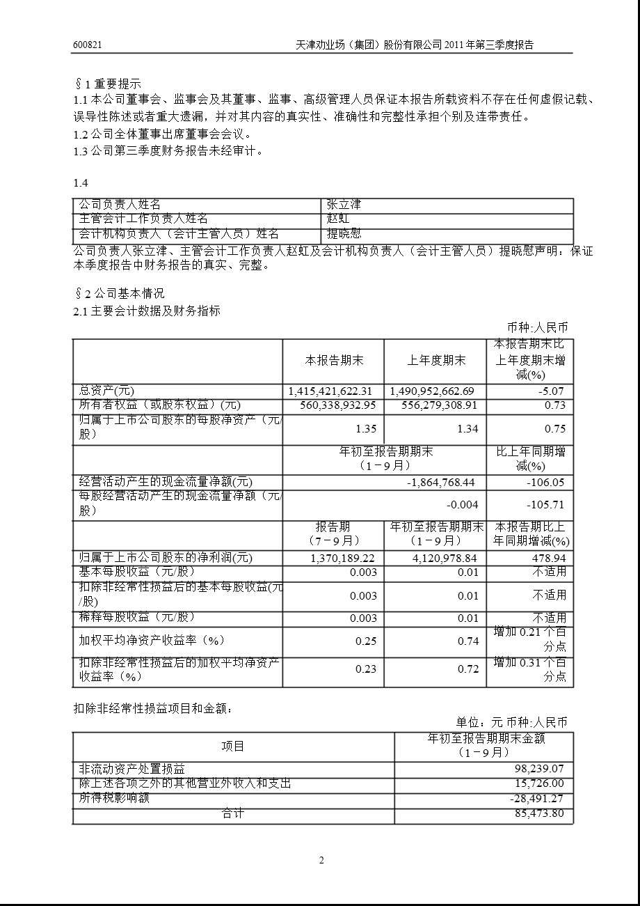 600821津劝业第三季度季报.ppt_第3页