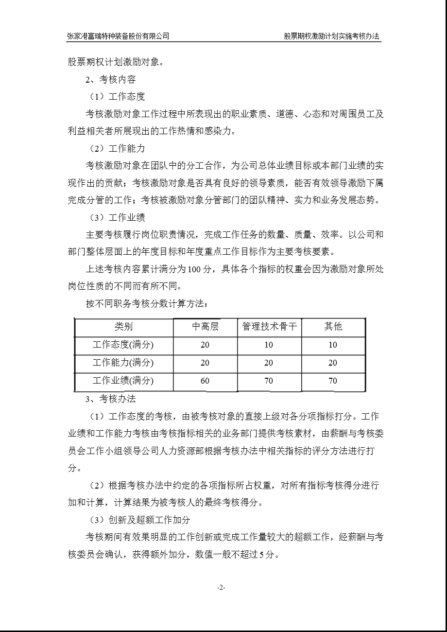 富瑞特装：股票期权激励计划实施考核办法（2月） .ppt_第2页