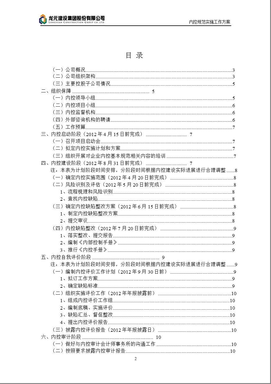 600491 龙元建设内部控制规范实施工作方案.ppt_第2页