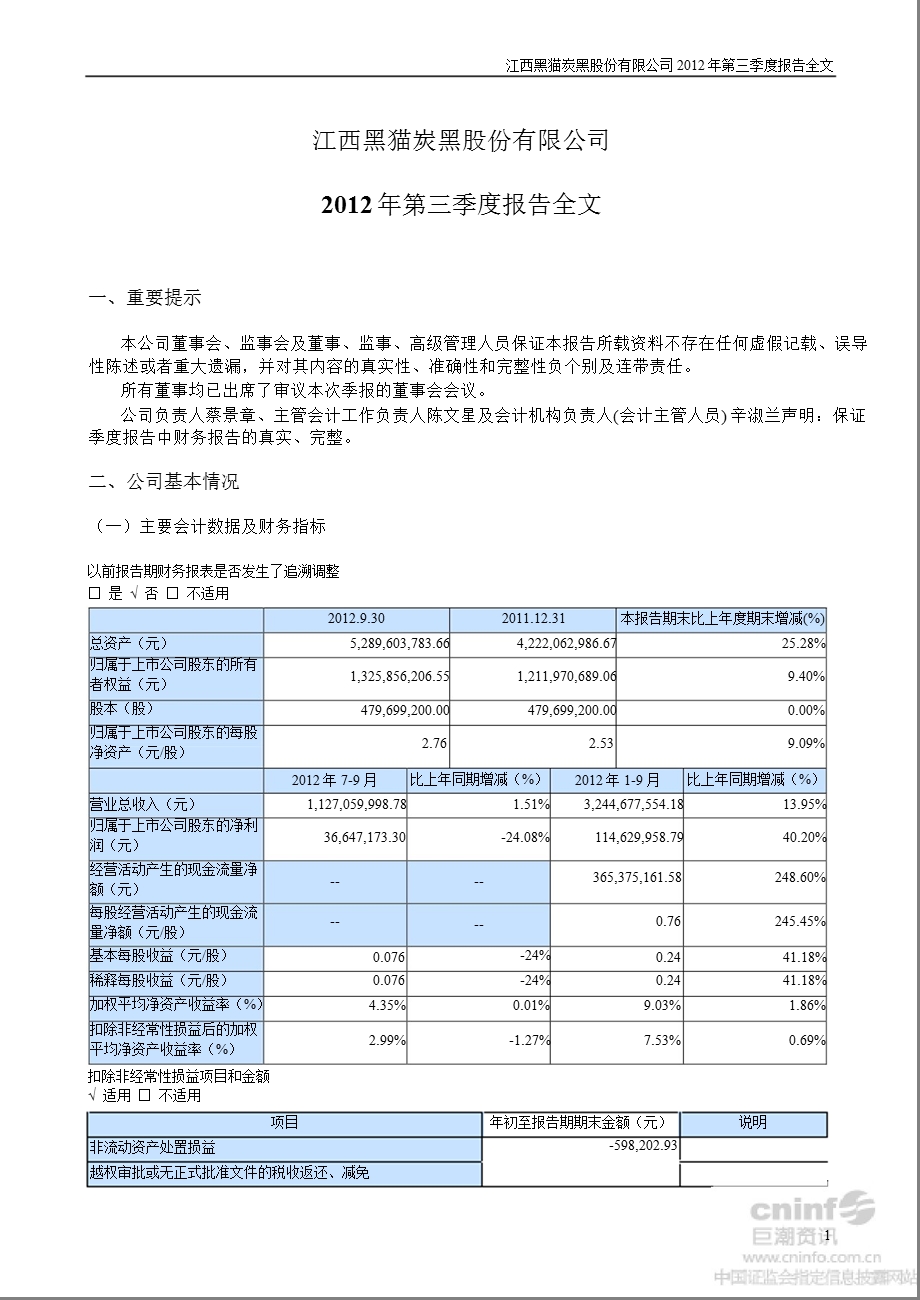 黑猫股份：第三季度报告全文.ppt_第1页