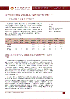 沪深上市公司半报分析：业绩同比增长降幅减小六成持股集中度上升0905.ppt