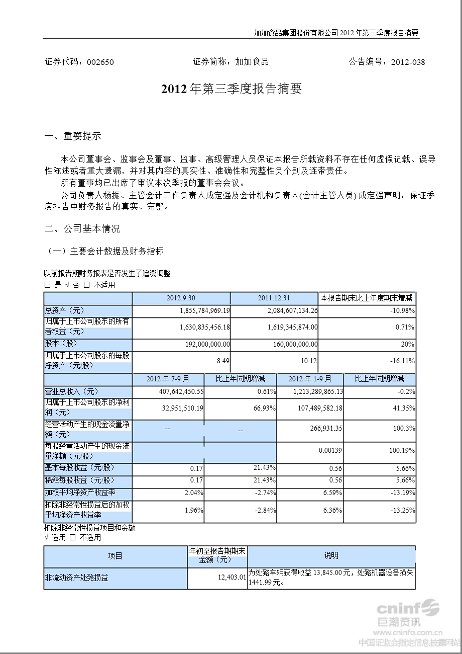 加加食品：第三季度报告正文.ppt_第1页