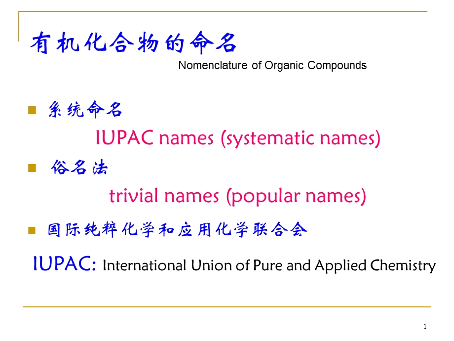 化学专业英语有机化合物中英文命名一.ppt_第1页