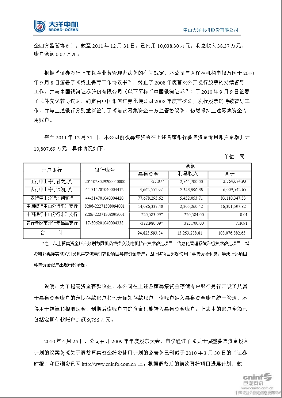 大洋电机：关于募集资金存放与使用情况的专项报告.ppt_第3页