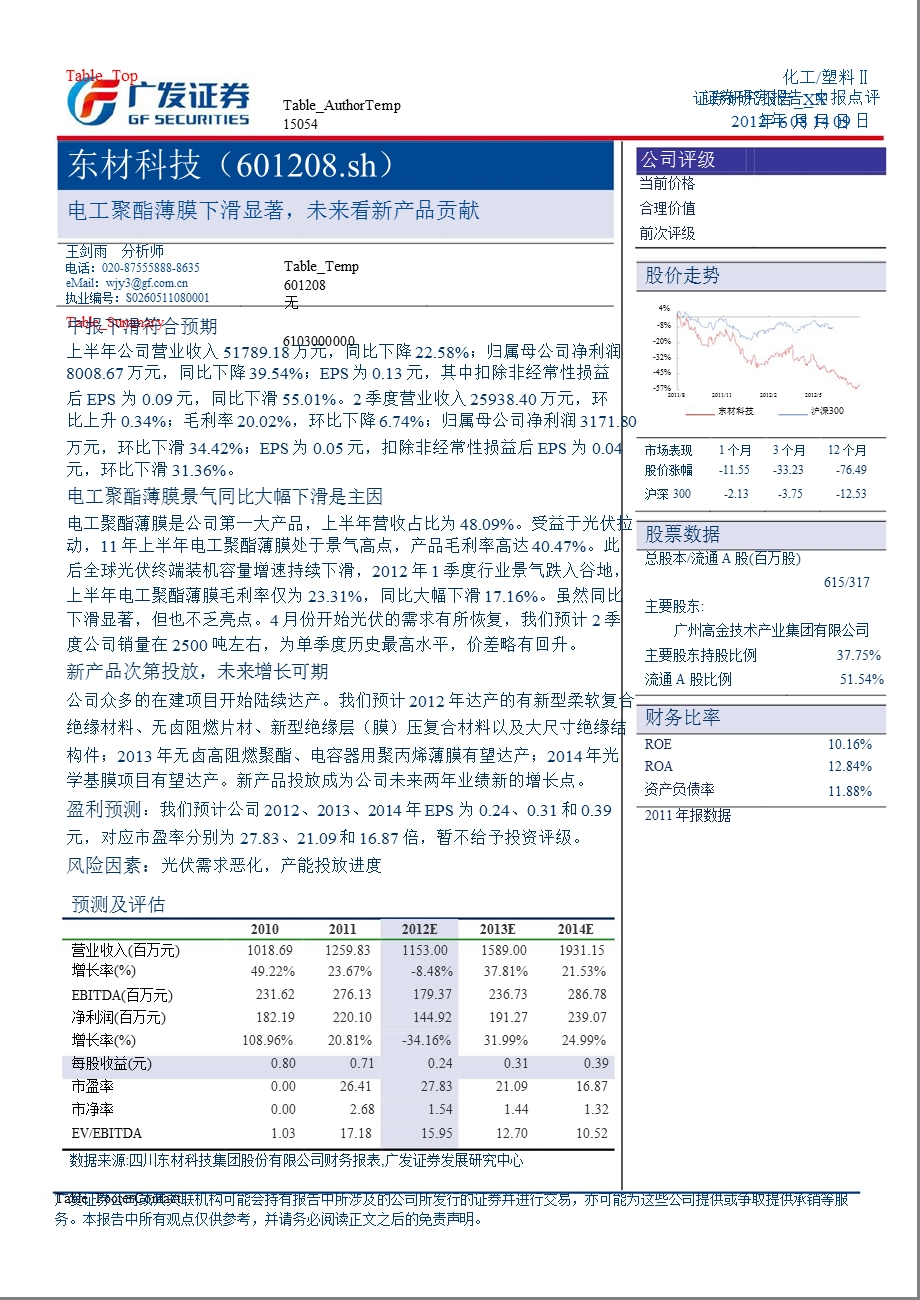 东材科技(601208)中报点评：电工聚酯薄膜下滑显著未来看新产品贡献0810.ppt_第1页