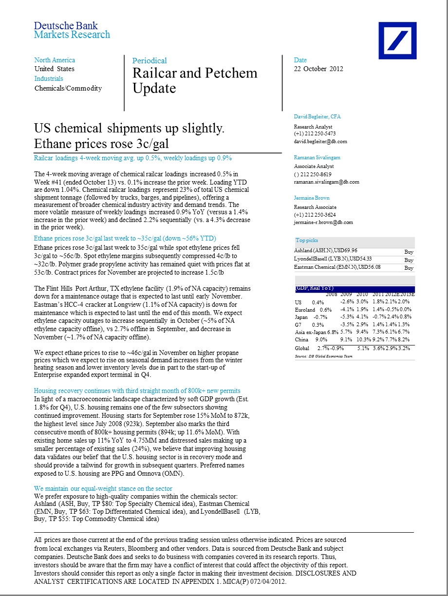 USCHEMICALSHIPMENTSUPSLIGHTLY.ETHANEPRICESROSE3C／GAL1023.ppt_第1页