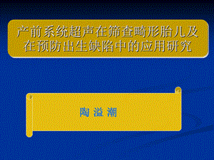 产前系统超声在筛查畸形胎儿及在预防出生缺陷中的应用研究.ppt